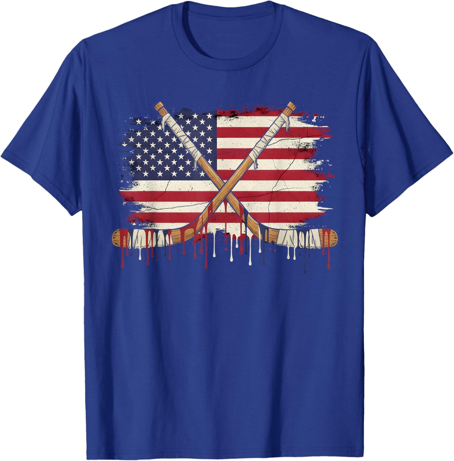 Ice Hockey Ice Cream Drip Boys American Flag Youth Players T-Shirt - T-Shirt | Royal