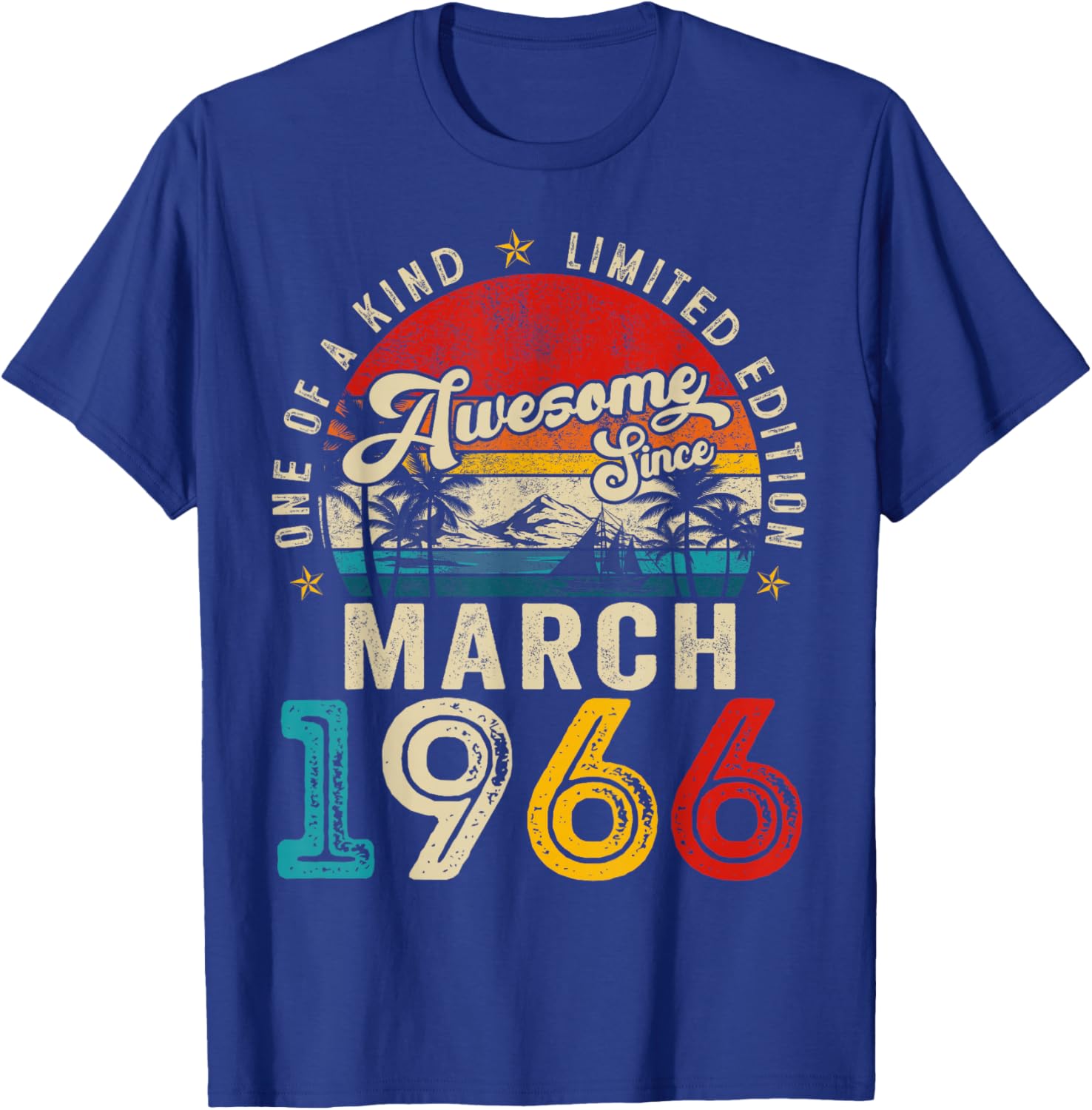 60 Year Old Awesome Since March 1966 60th Birthday Men Women T-Shirt - T-Shirt | Royal