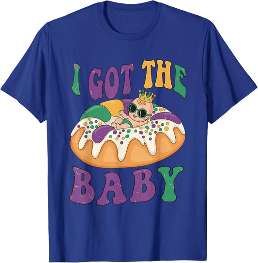 I Got The Baby Mardi Gras King Cake Pregnancy Announcement T-Shirt - T-Shirt | Royal