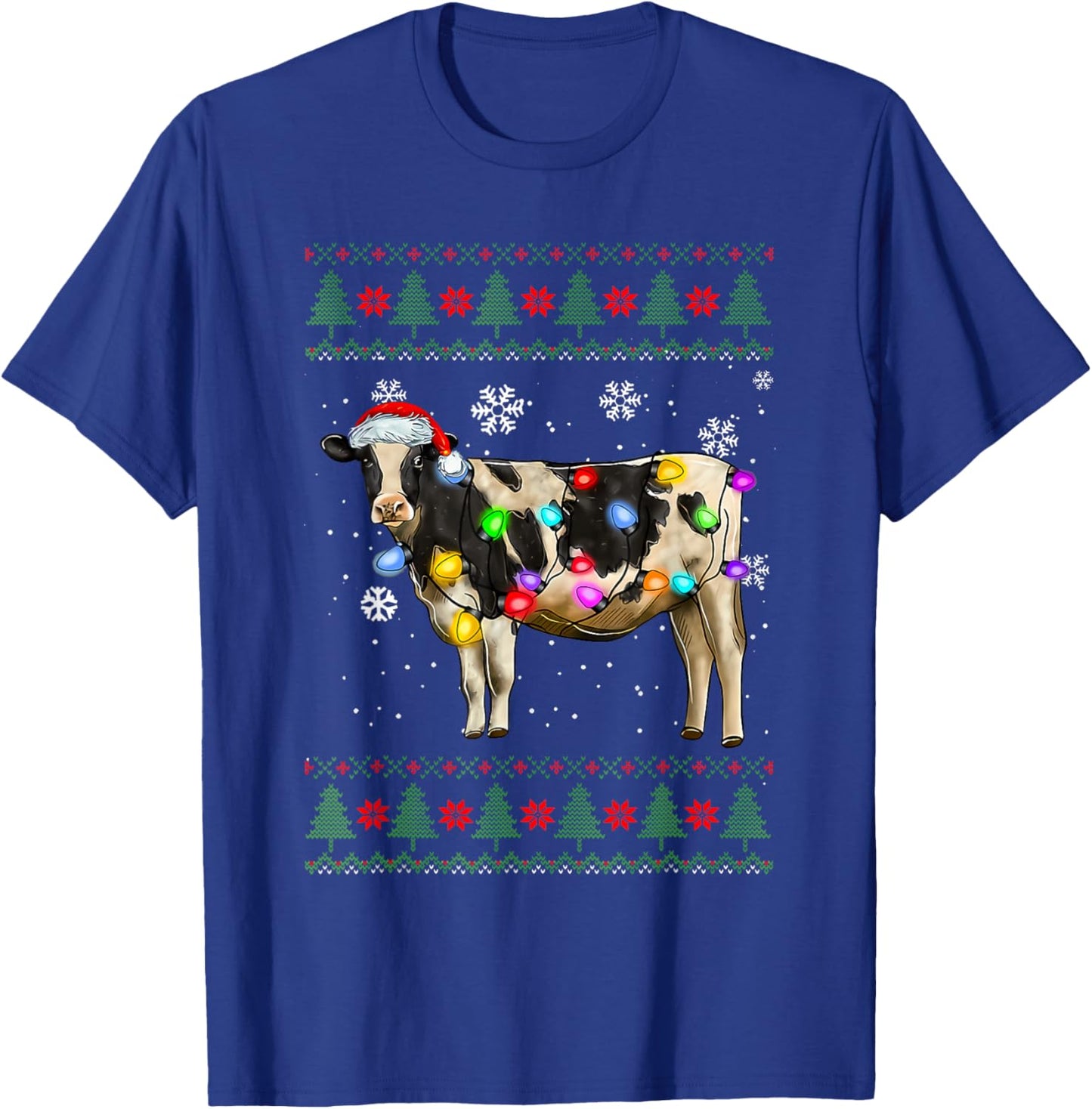 Cute Cow Santa Christmas Lights Ugly Xmas Sweater Light Up T-Shirt - T-Shirt | Royal