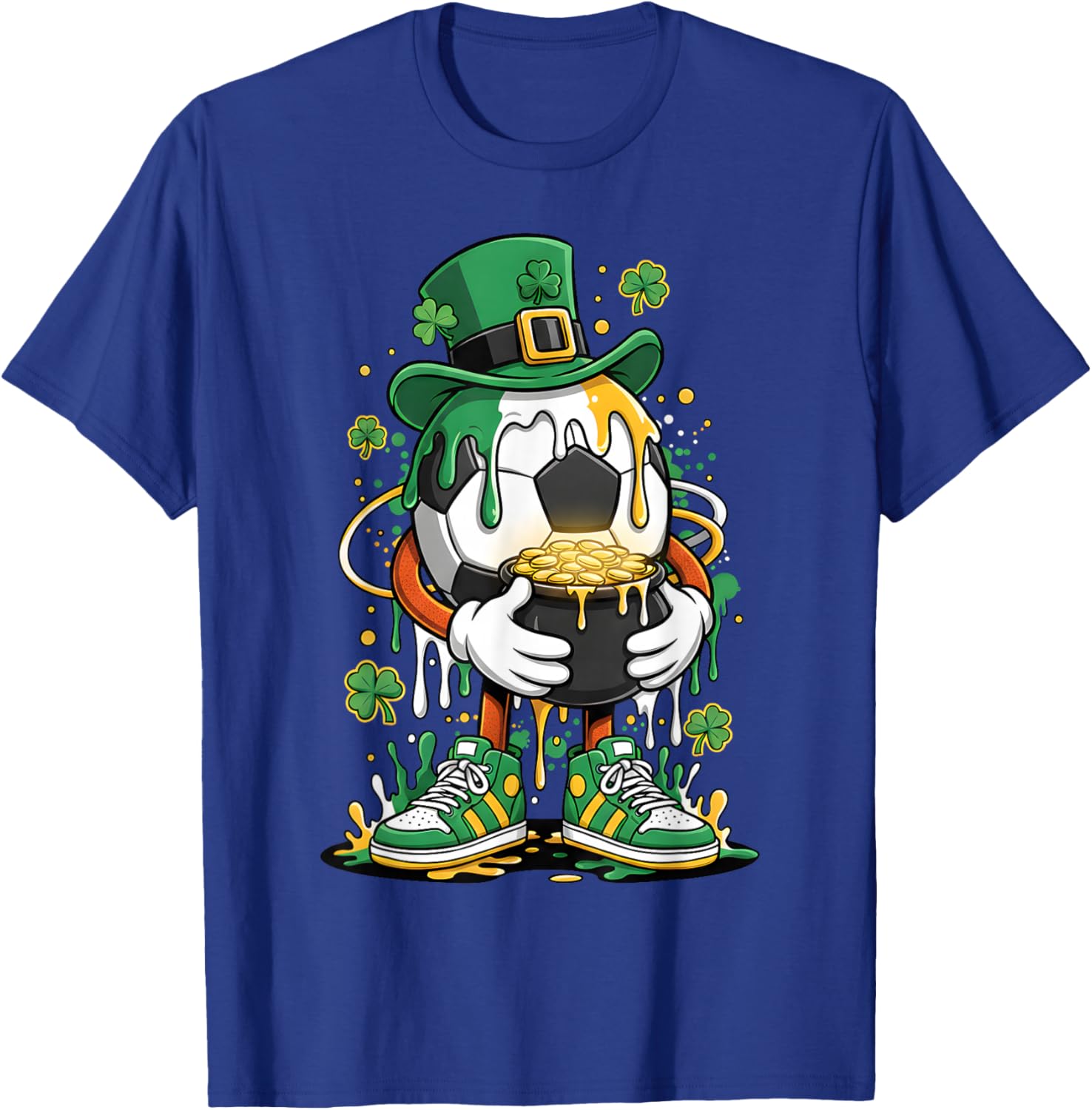 St Patrick Day Lucky Soccer Irish Shamrock Sport Drip T-Shirt - T-Shirt | Royal