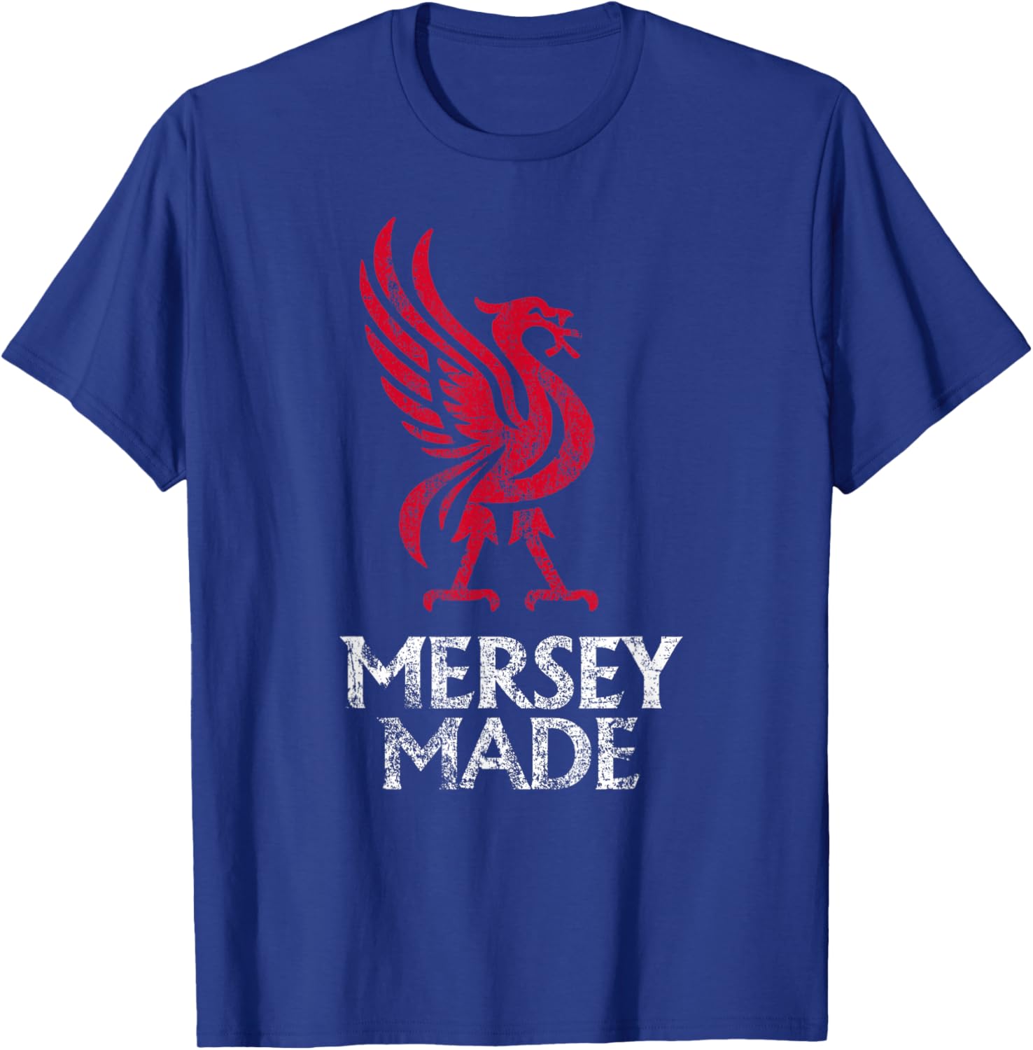 Mersey Made Liverpool England Liver Bird Distressed Print T-Shirt - T-Shirt | Royal