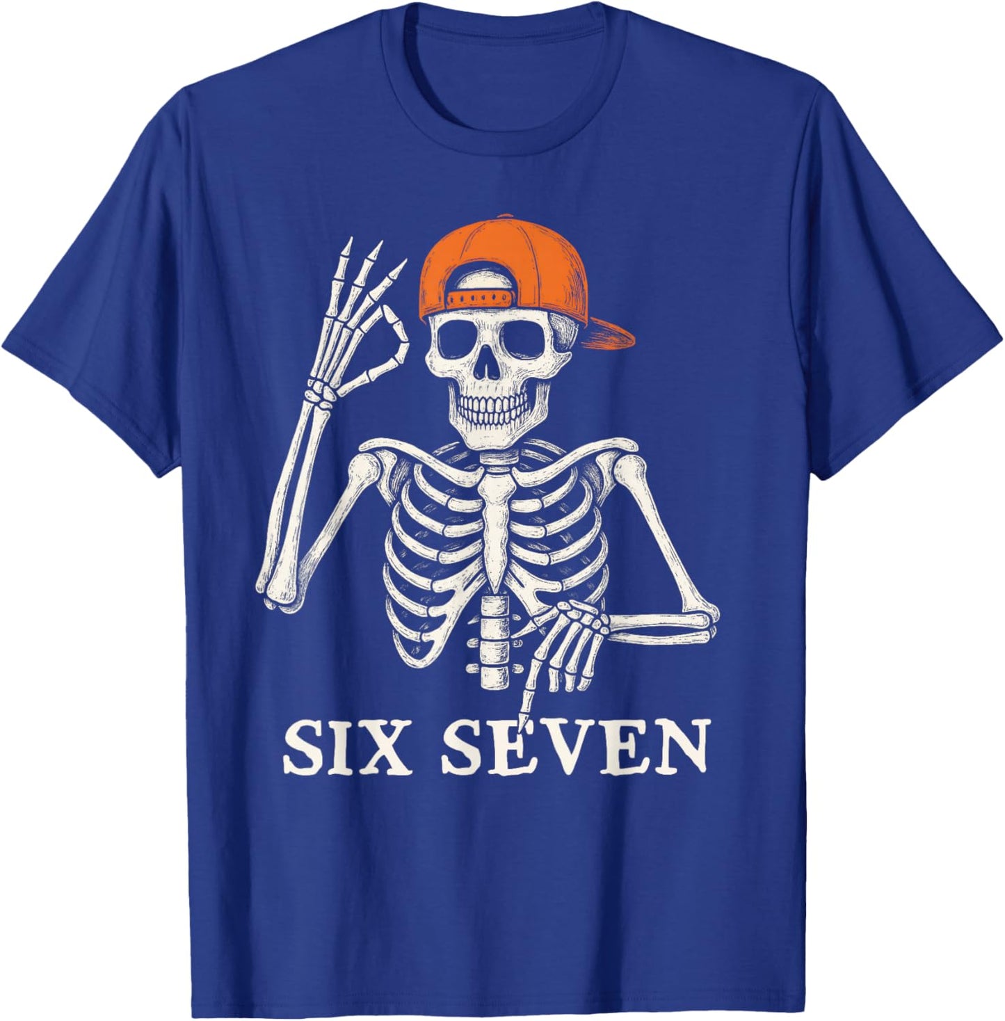 6 7 Meme Gen Alpha Halloween Skeleton Hands Sign Six Seven T-Shirt - T-Shirt | Royal