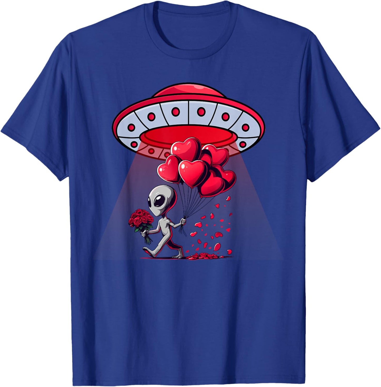 Cute Alien UFO Heart Balloons Roses Romantic Space Abduction T-Shirt - T-Shirt | Royal