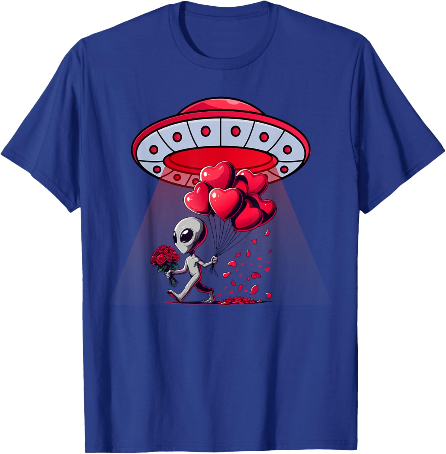 Cute Alien UFO Heart Balloons Roses Romantic Space Abduction T-Shirt - T-Shirt | Royal
