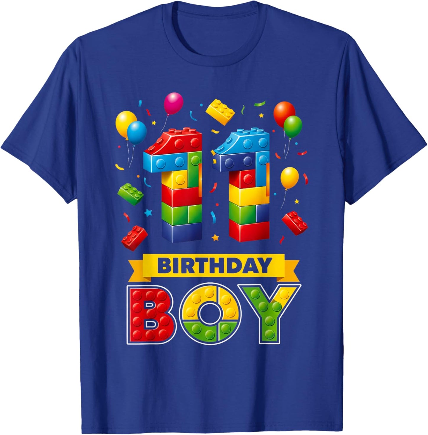 11 Year Old Building Blocks Kids It's My 11th Birthday Boy T-Shirt - T-Shirt | Royal