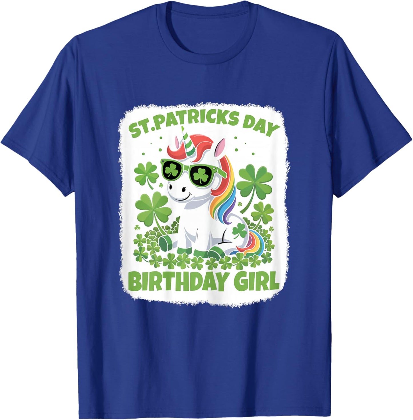 St.Patricks Day Birthday Girl Bday Girls Unicorn Shamrock T-Shirt - T-Shirt | Royal