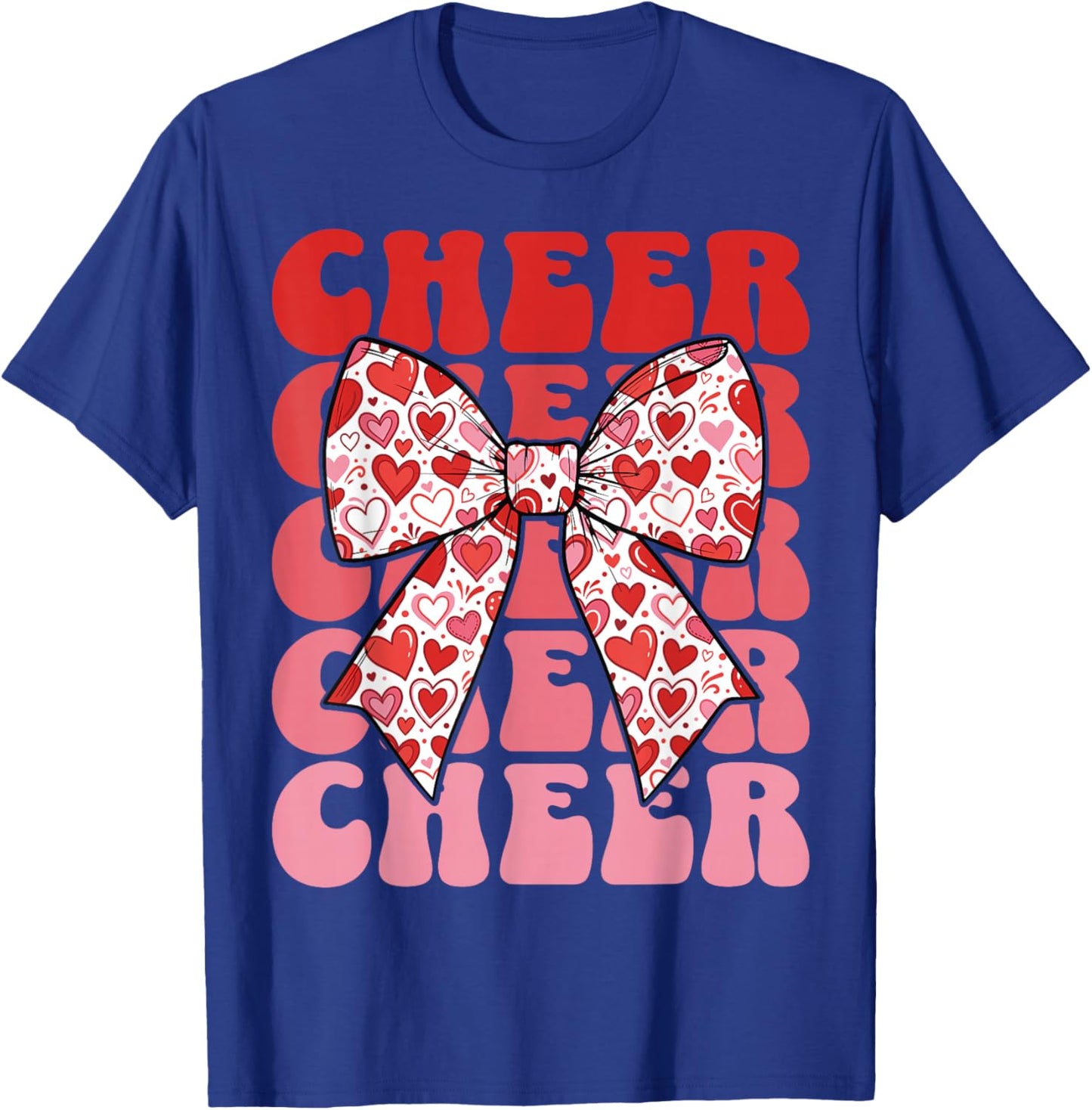 Valentines Cheer Mom Coquette Bow Sport Groovy Cheerleader T-Shirt - T-Shirt | Royal