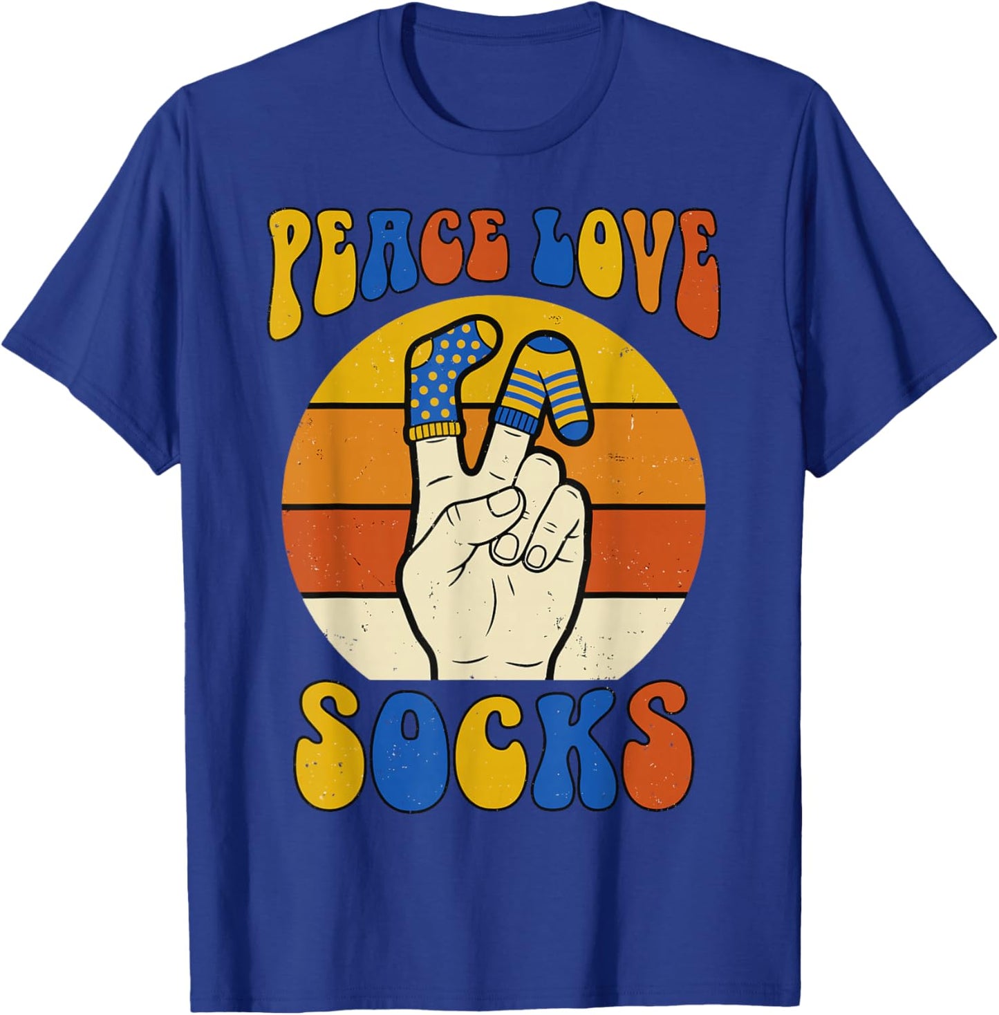 Retro Peace Love Socks Trisomy 21 Awareness T21 Inclusion T-Shirt - T-Shirt | Royal