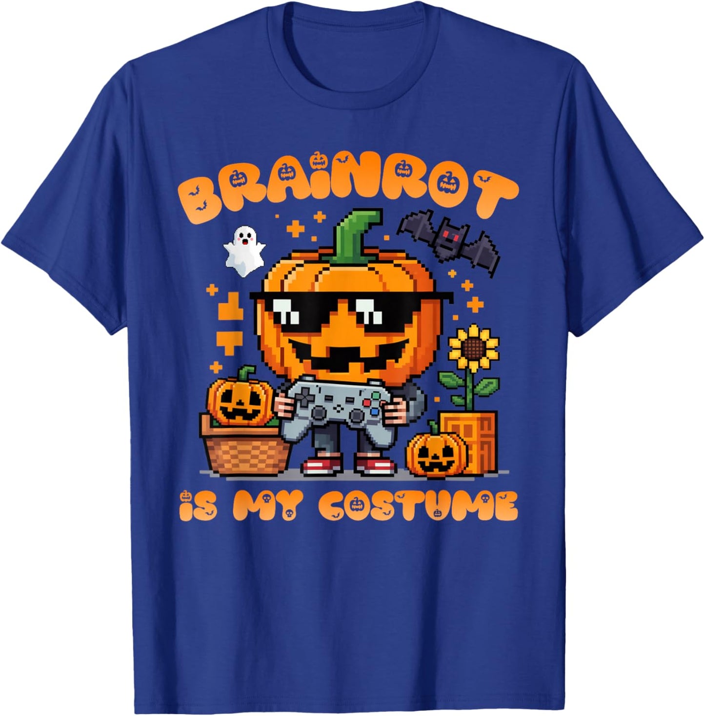 Brain Rot Halloween Shirt Kid Pumpkin Brainrot Gamer Costume T-Shirt - T-Shirt | Royal