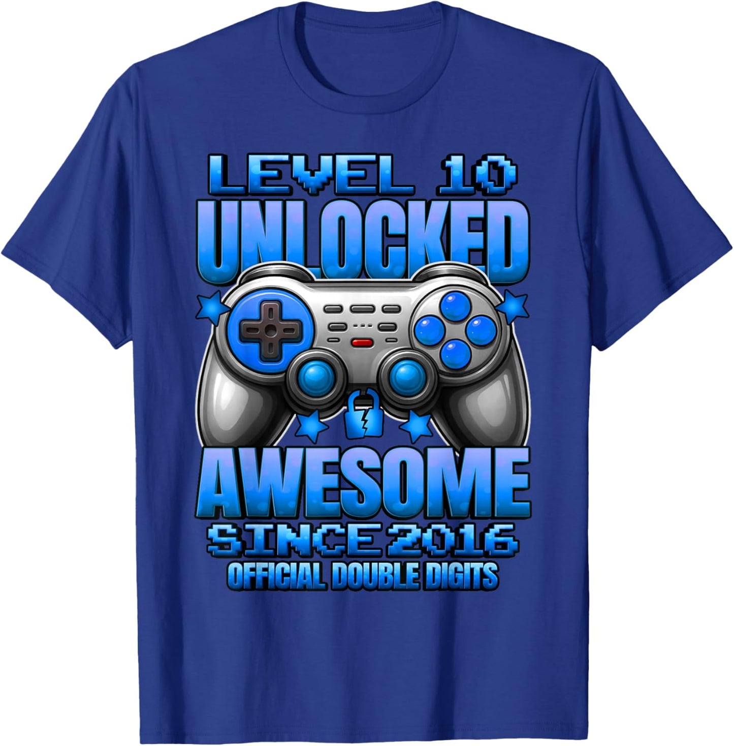 Official Double Digits Level 10 Unlocked 10th Birthday Boy T-Shirt - T-Shirt | Royal