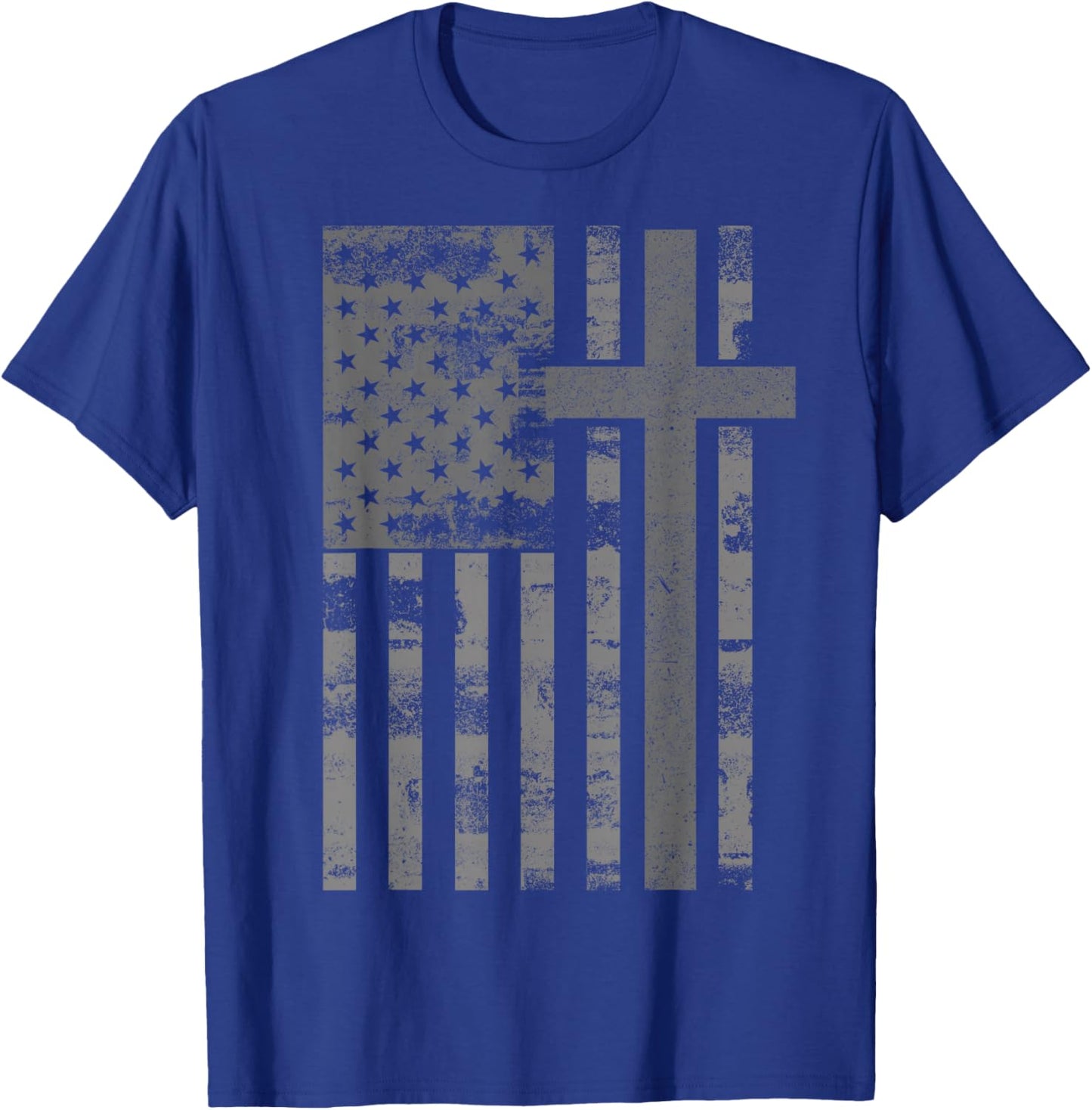 American USA Flag Christian Cross Patriotic Grunge T-Shirt - T-Shirt | Royal