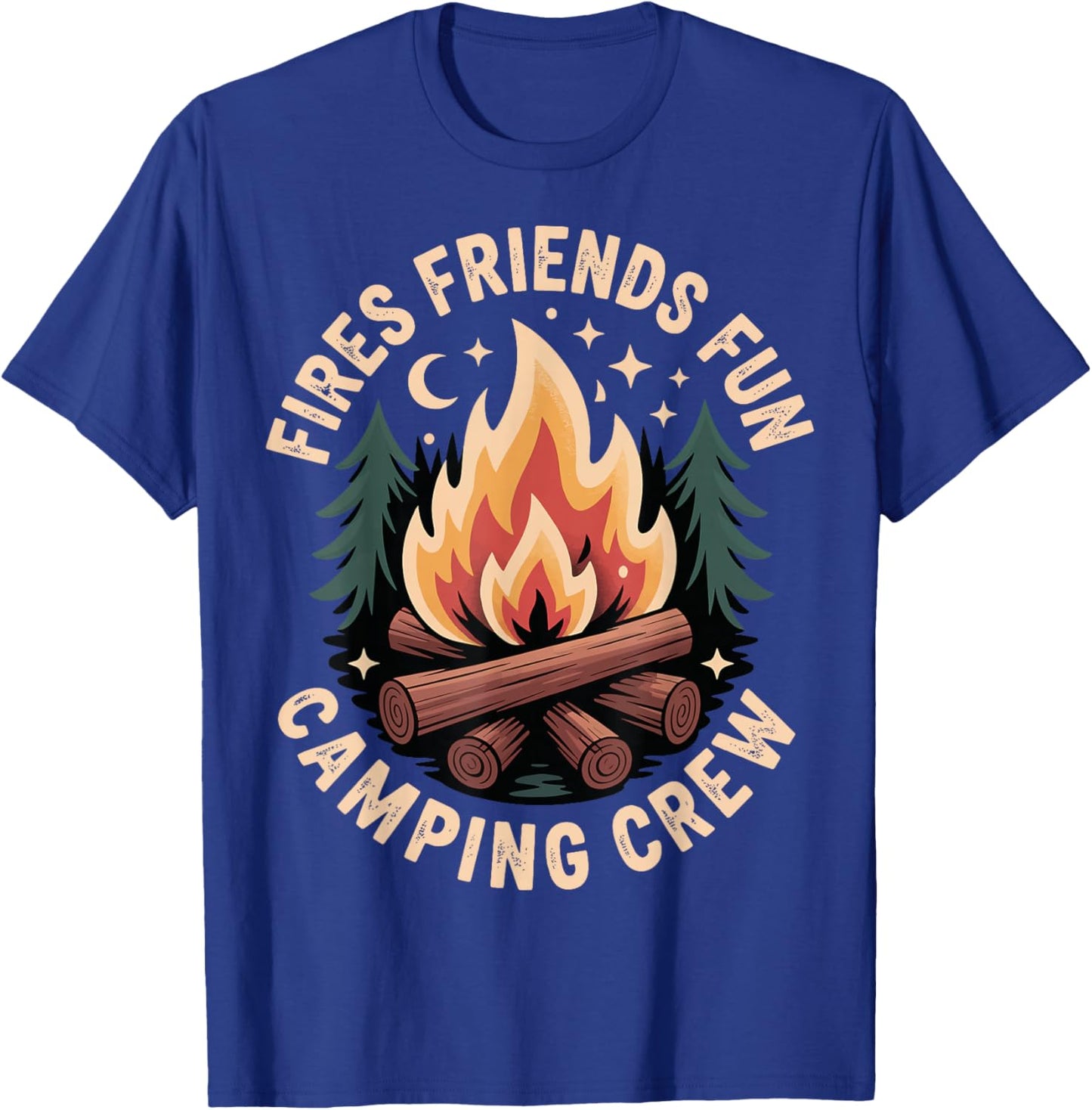 Fires Friends Fun Camping Crew T-Shirt - T-Shirt | Royal