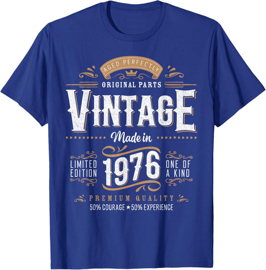 Vintage 1976 Label 50th Birthday Gift Men Women 50 Year Old T-Shirt - T-Shirt | Royal