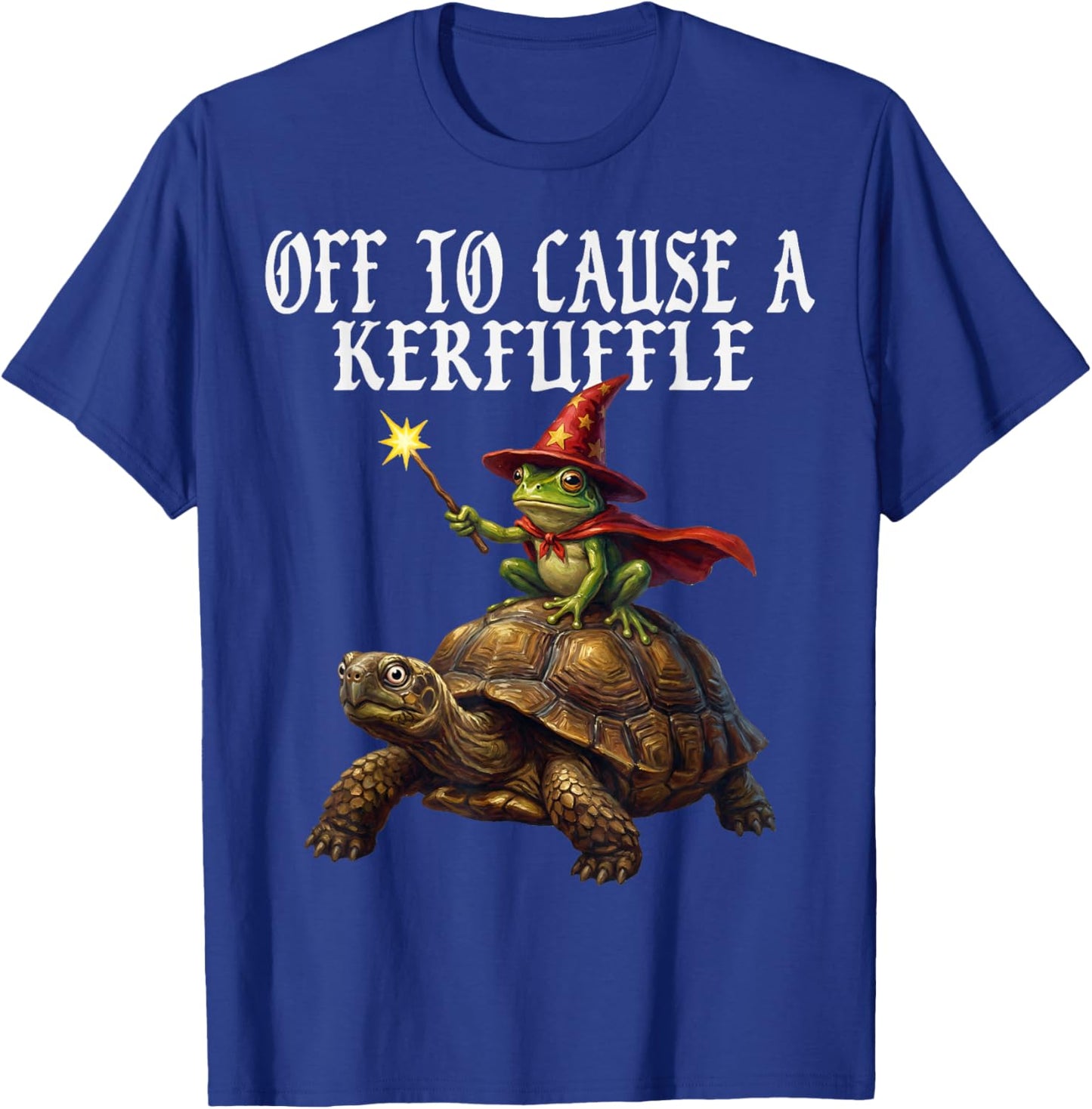 Off to Cause a Kerfuffle Funny Whimsical Frog Wizard Turtle T-Shirt - T-Shirt | Royal