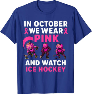 in October We Wear Pink Mythical Ice Hockey Creatures T-Shirt - T-Shirt | Royal