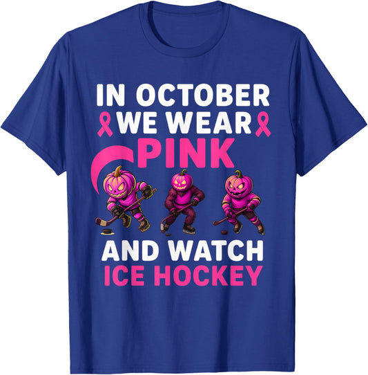 in October We Wear Pink Mythical Ice Hockey Creatures T-Shirt - T-Shirt | Royal