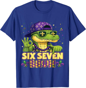 Mardi Gras Six Seven Bruh Mardigator Alligator 6 7 Meme Boys T-Shirt - T-Shirt | Royal