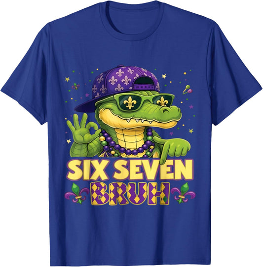 Mardi Gras Six Seven Bruh Mardigator Alligator 6 7 Meme Boys T-Shirt - T-Shirt | Royal