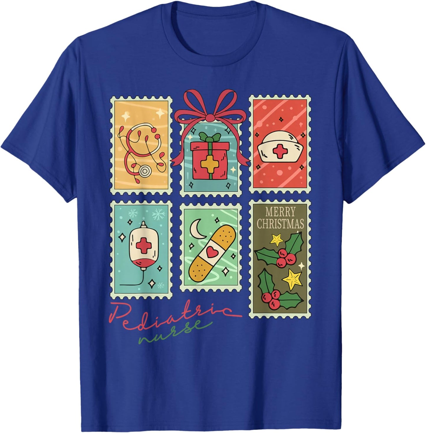 Merry Pediatric Emergency Nurse Christmas Retro Groovy T-Shirt - T-Shirt | Royal
