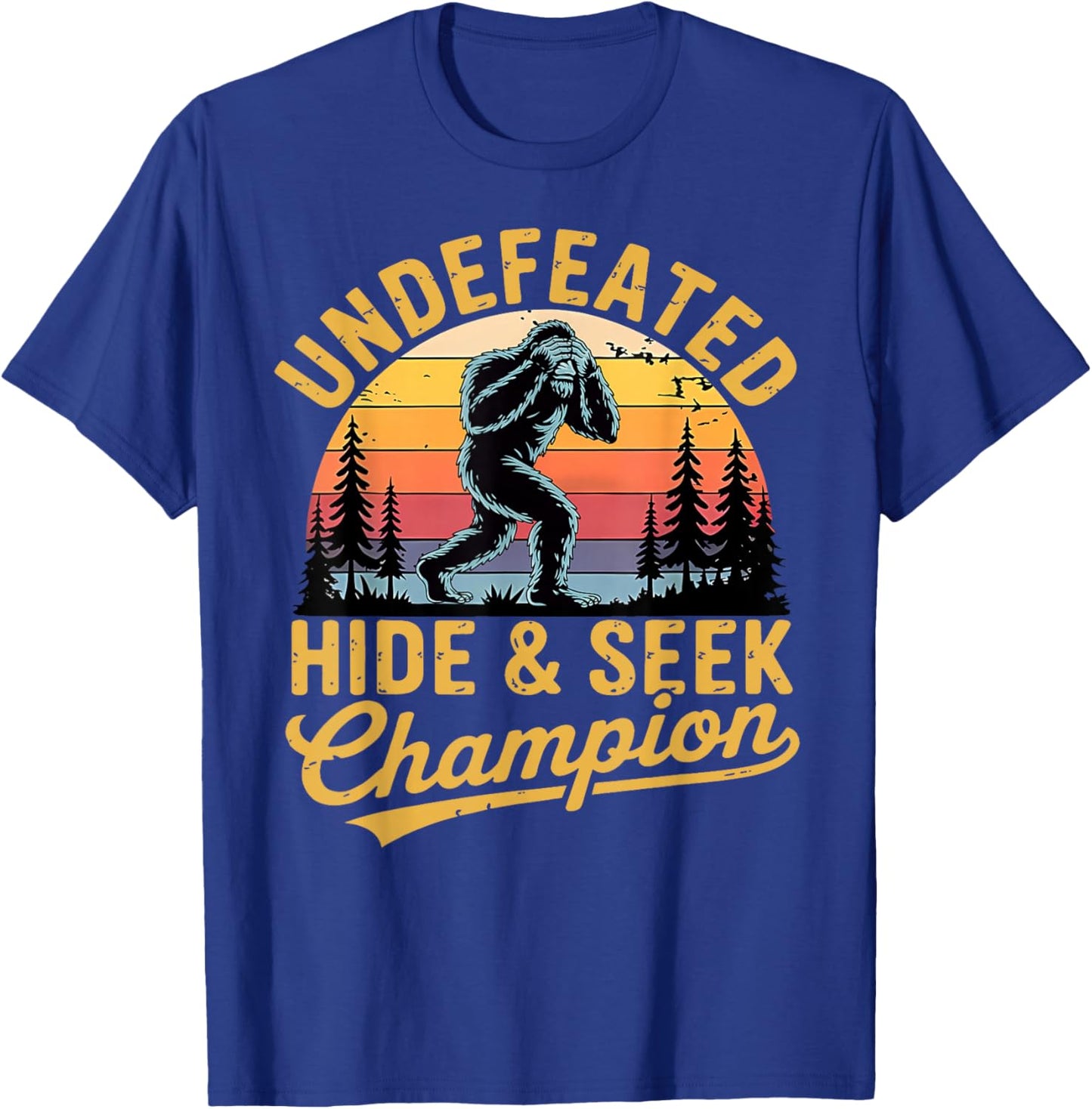 Retro Bigfoot Undefeated Hide and Seek Champion T-Shirt - T-Shirt | Royal
