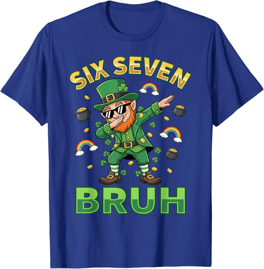 Funny 67 St Patricks Day Dabbing Leprechaun Six Seven Bruh T-Shirt - T-Shirt | Royal