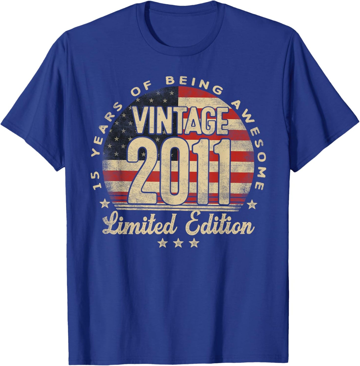 Vintage 2011 Limited Edition USA Flag 15-Year-Old Age 15 T-Shirt - T-Shirt | Royal