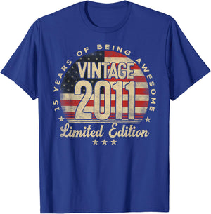 Vintage 2011 Limited Edition USA Flag 15-Year-Old Age 15 T-Shirt - T-Shirt | Royal