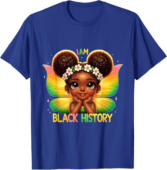 I Am Black History Black Girl Fairy Afro Puff Art T-Shirt - T-Shirt | Royal