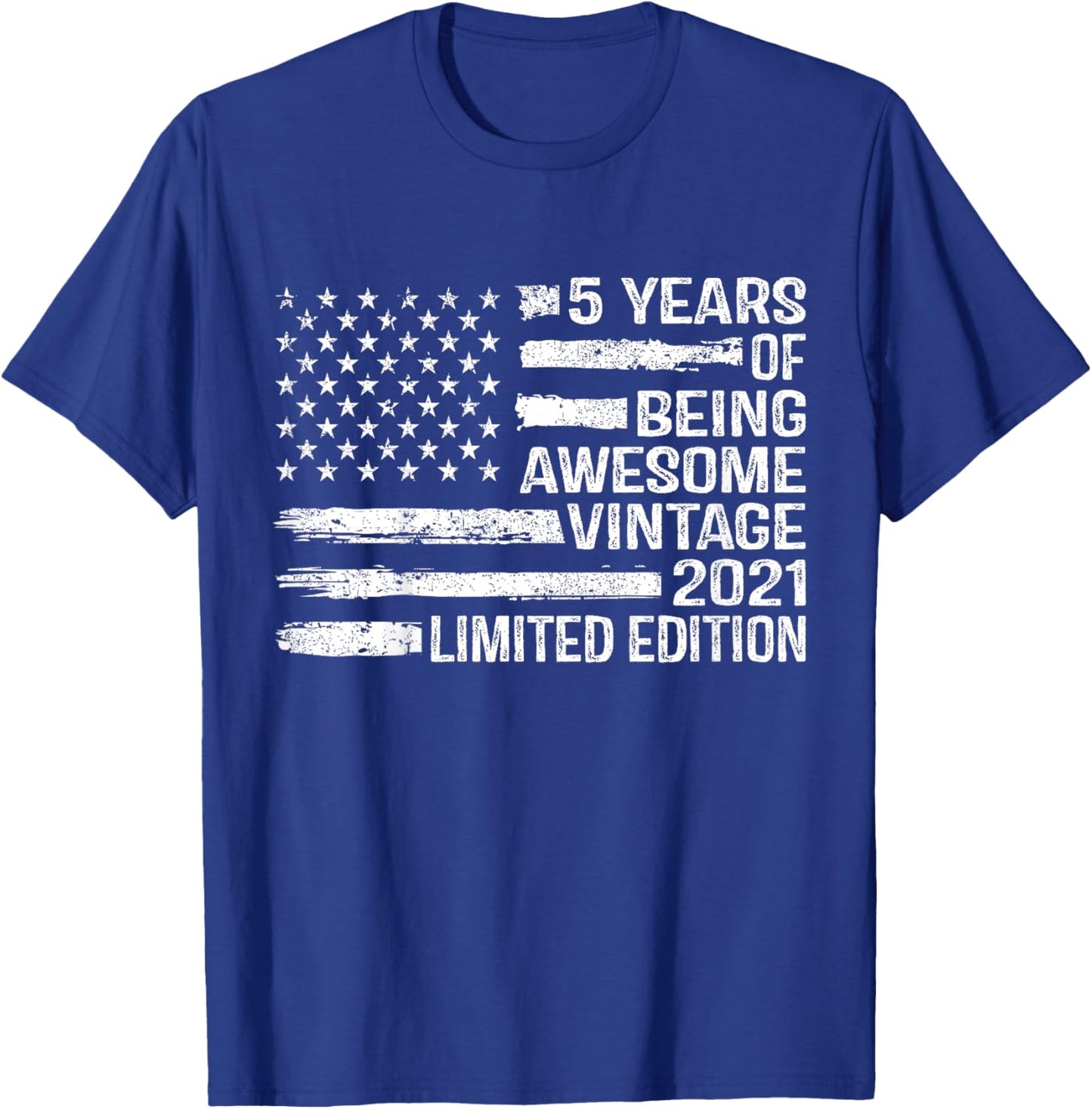 Kids 5 Years Old Birthday Vintage American Flag 5th Birthday T-Shirt - T-Shirt | Royal