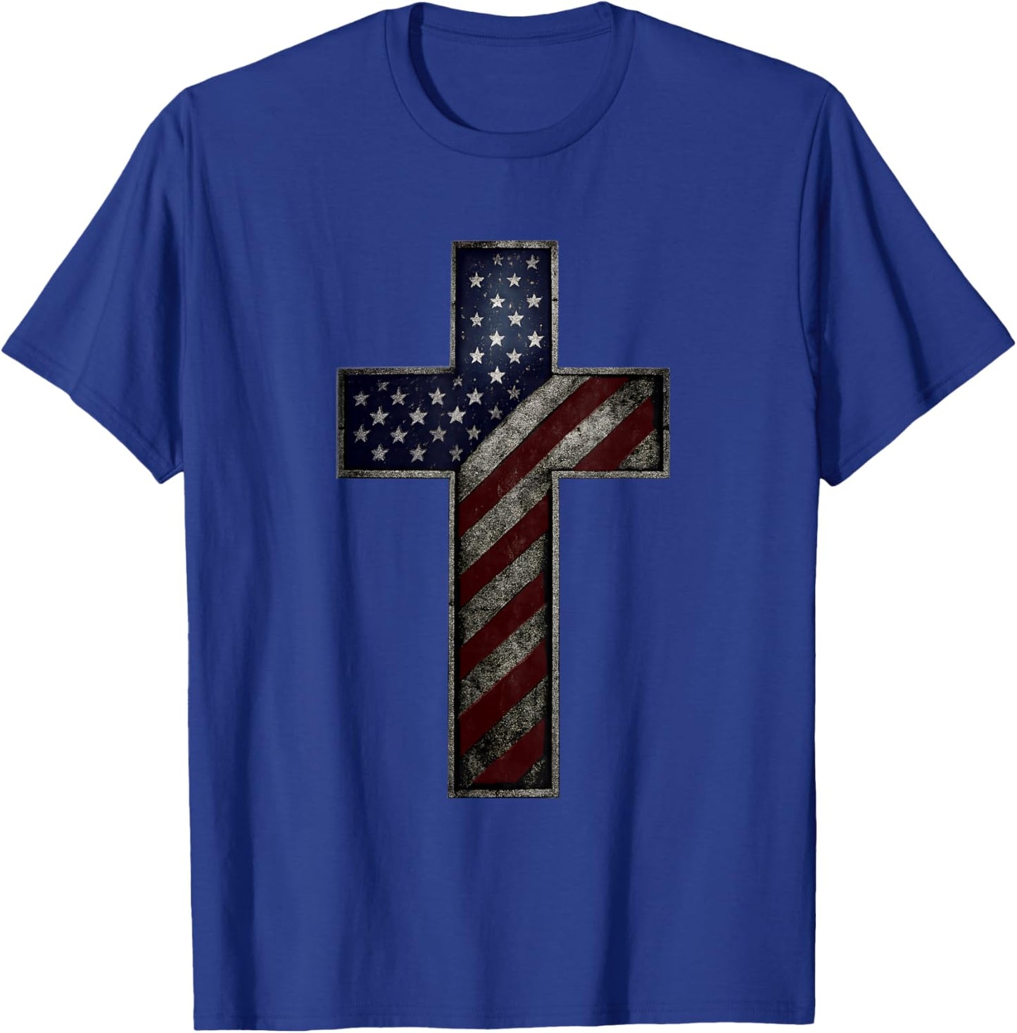 Grunge Patriotic Christian USA American Flag Christ Faith T-Shirt - T-Shirt | Royal