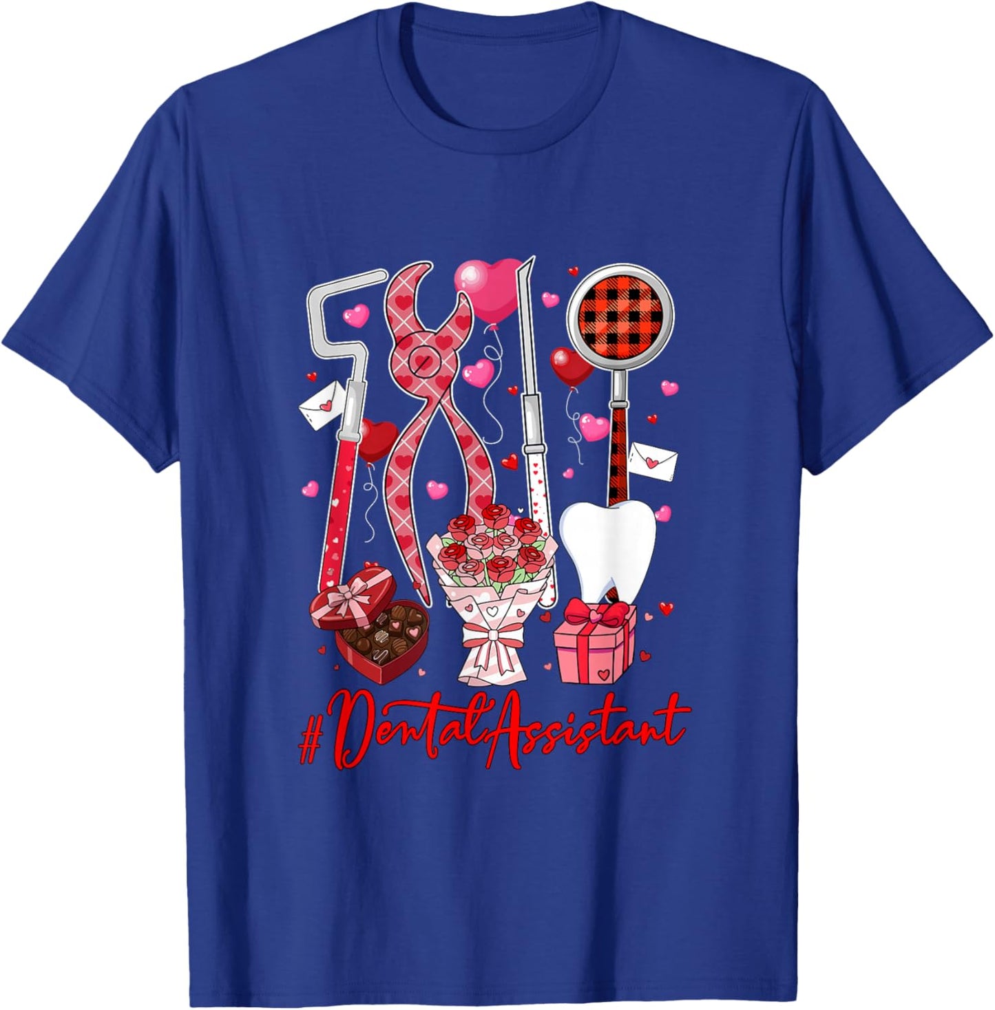 Dental Assistant Tools Hearts Flowers Valentine's Day Single T-Shirt - T-Shirt | Royal