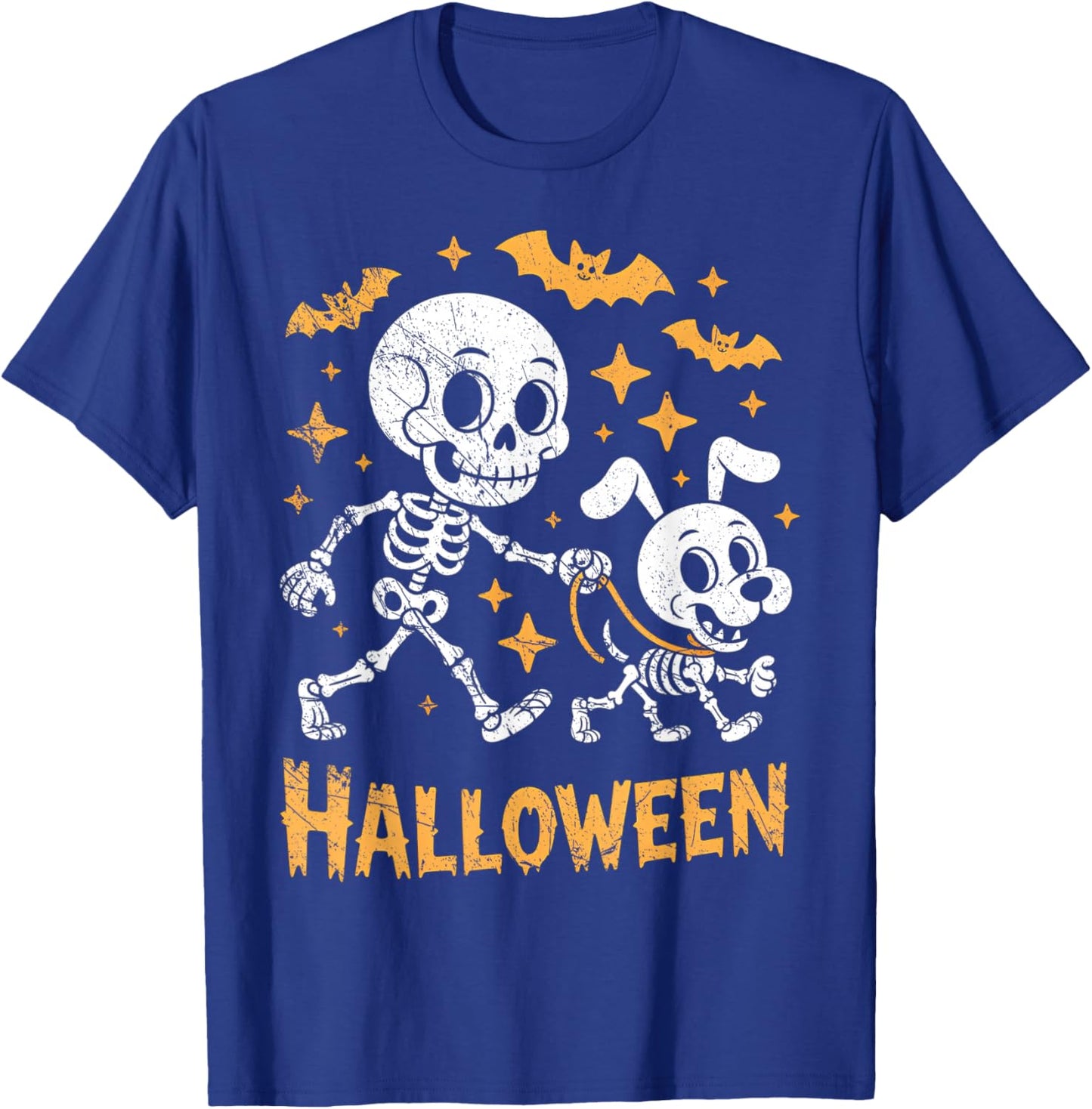 Skeleton Leads Dog Funny Skull Pet for Halloween Costume T-Shirt - T-Shirt | Royal