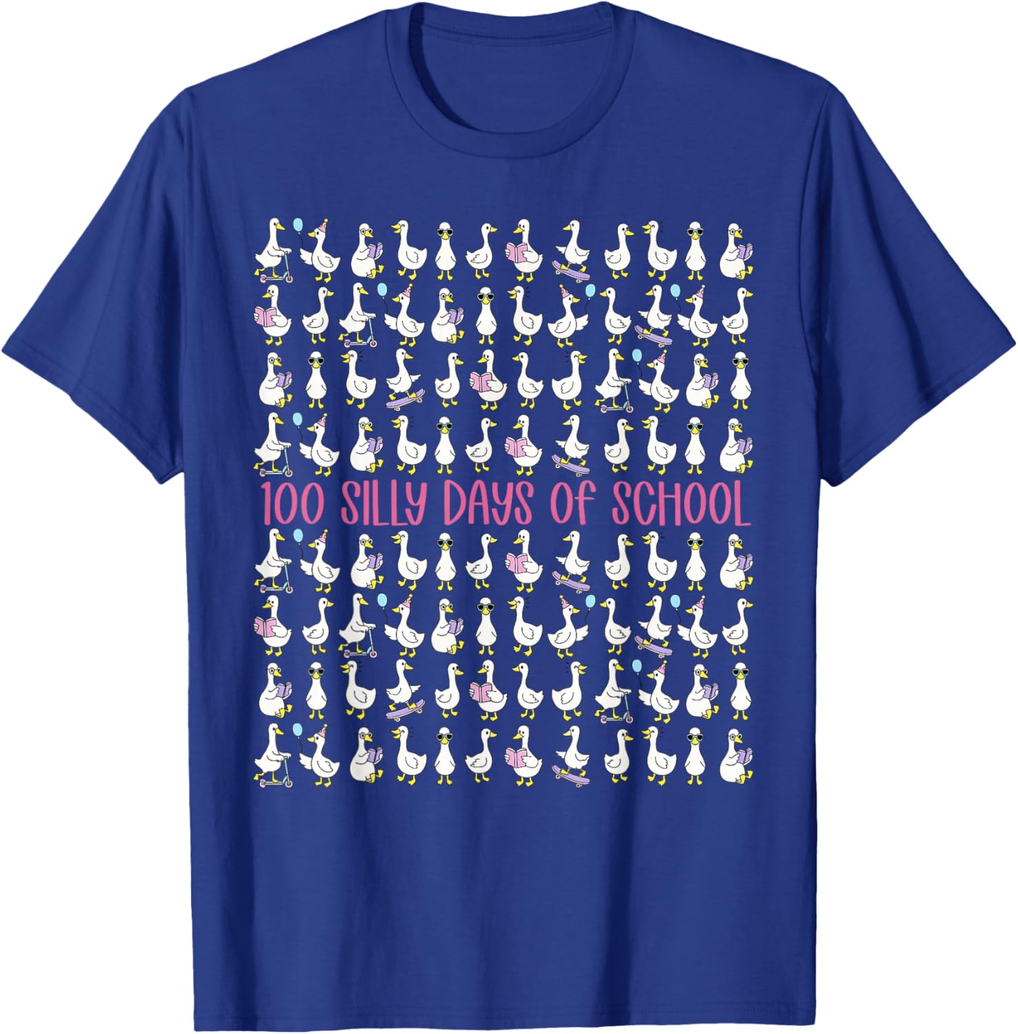 100 Silly Days of School Goose Preschool Kindergarten Kids T-Shirt - T-Shirt | Royal