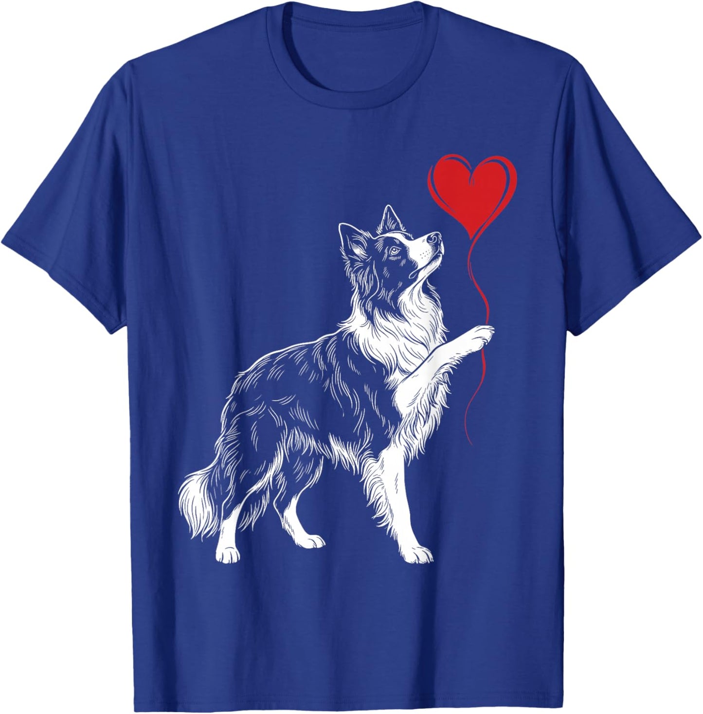 Border Collie Lover Dog Art Holding Heart Valentines T-Shirt - T-Shirt | Royal