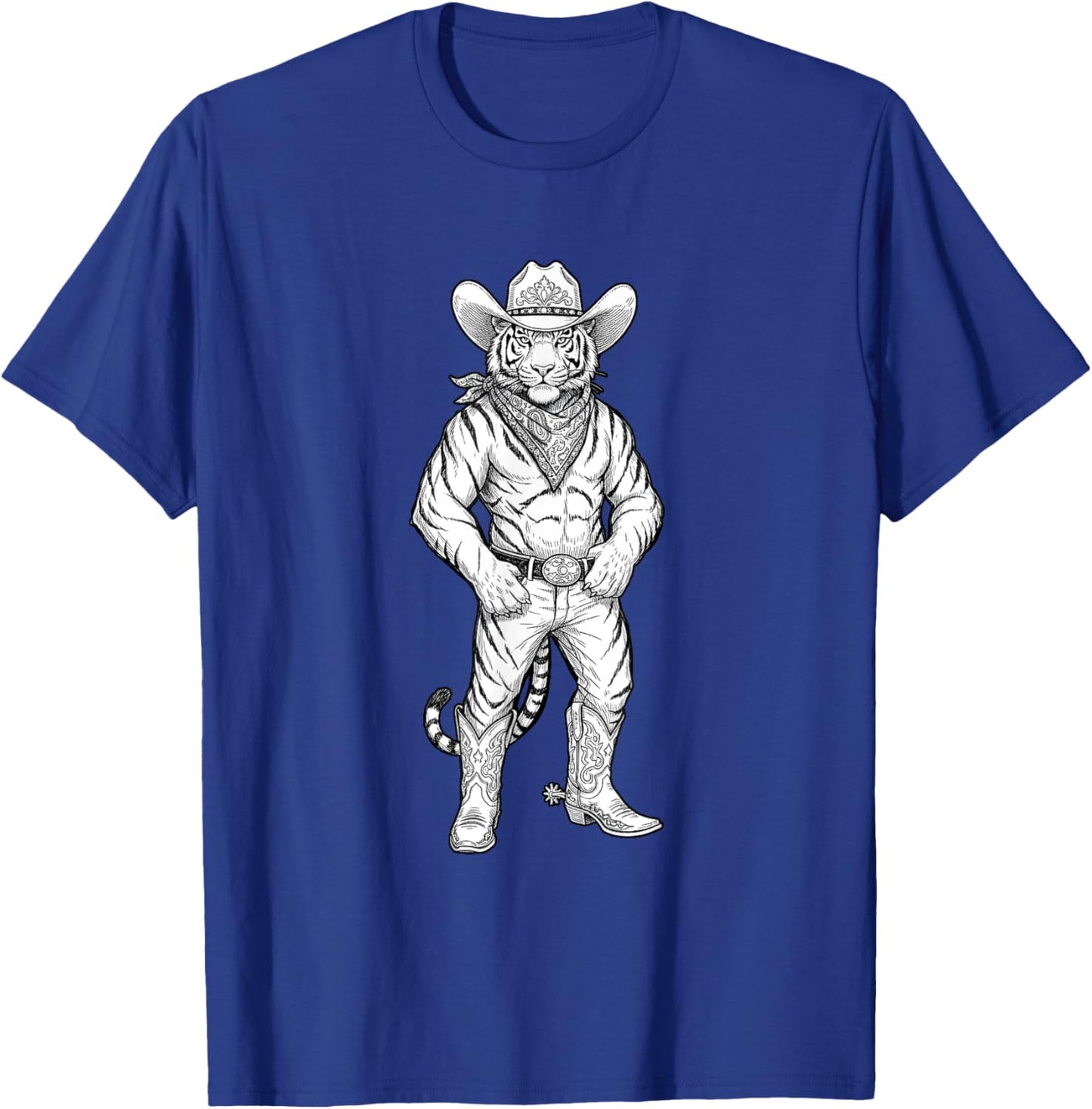 Howdy Tiger Cowboy Western Country Vintage Sketch Art T-Shirt - T-Shirt | Royal