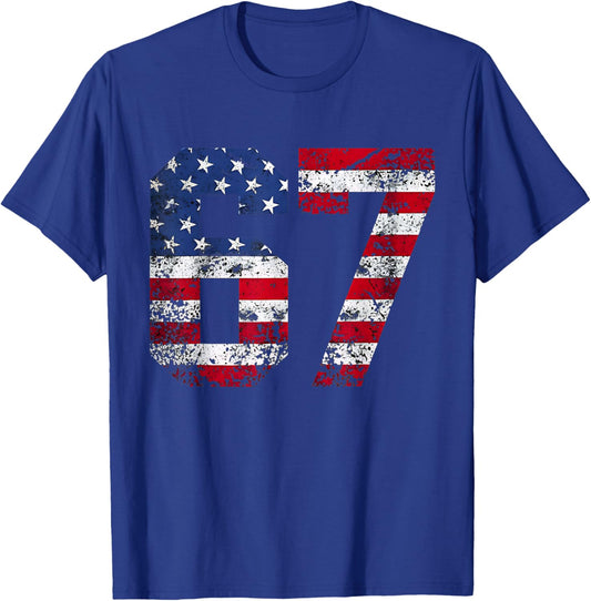 67 American Flag Meme Funny Six Seven Gen Alpha Slang T-Shirt - T-Shirt | Royal
