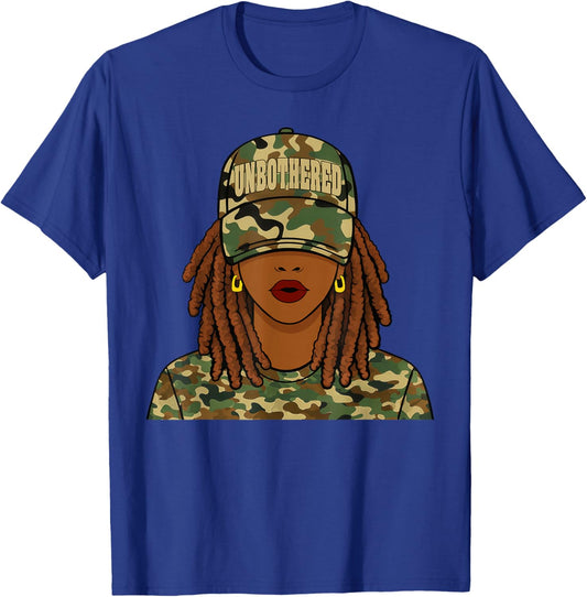 Unbothered Loc'd Girl Woman Camo Cap Black Women T-Shirt - T-Shirt | Royal