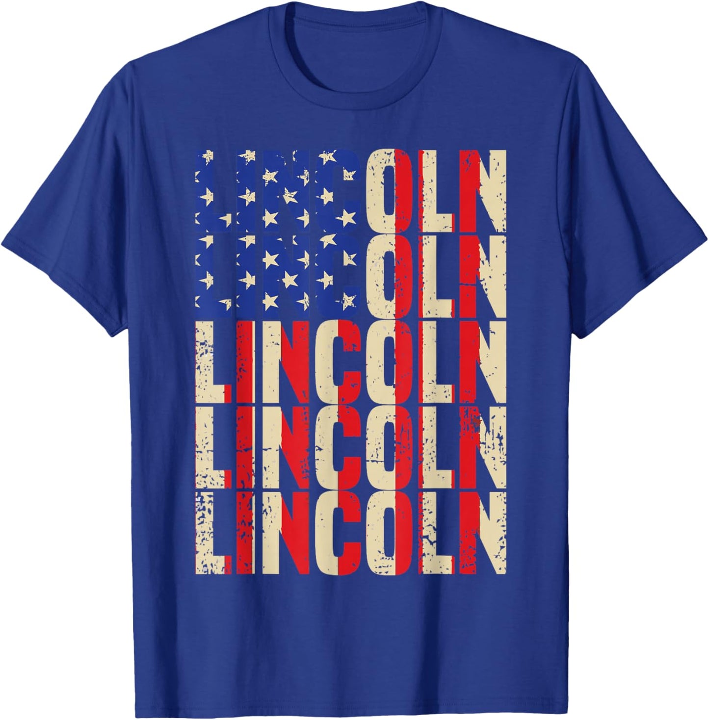 Lincoln First Name Boy Men American Flag Vintage Style USA T-Shirt - T-Shirt | Royal