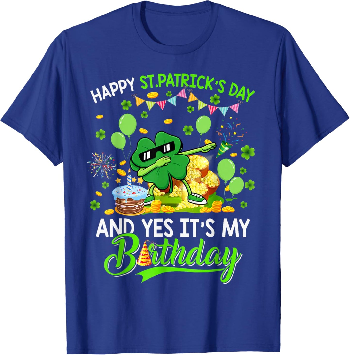 Happy St Patricks Day and My Birthday Shamrock Dabbing T-Shirt - T-Shirt | Royal