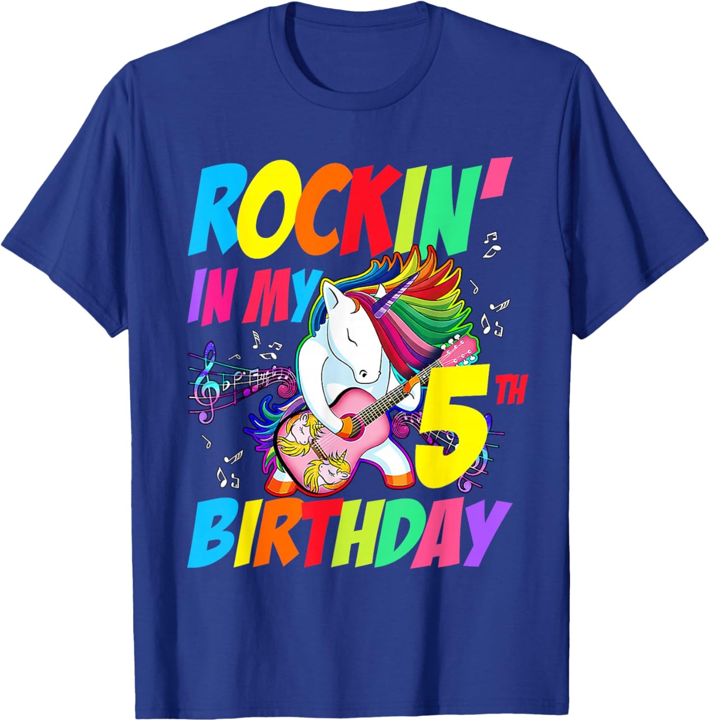 Rockin in My 5th Birthday Unicorn Rockstar Kids Gift T-Shirt - T-Shirt | Royal