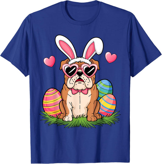 English Bulldog Dog Easter Day Ears Bunny Women Girls Boys T-Shirt - T-Shirt | Royal