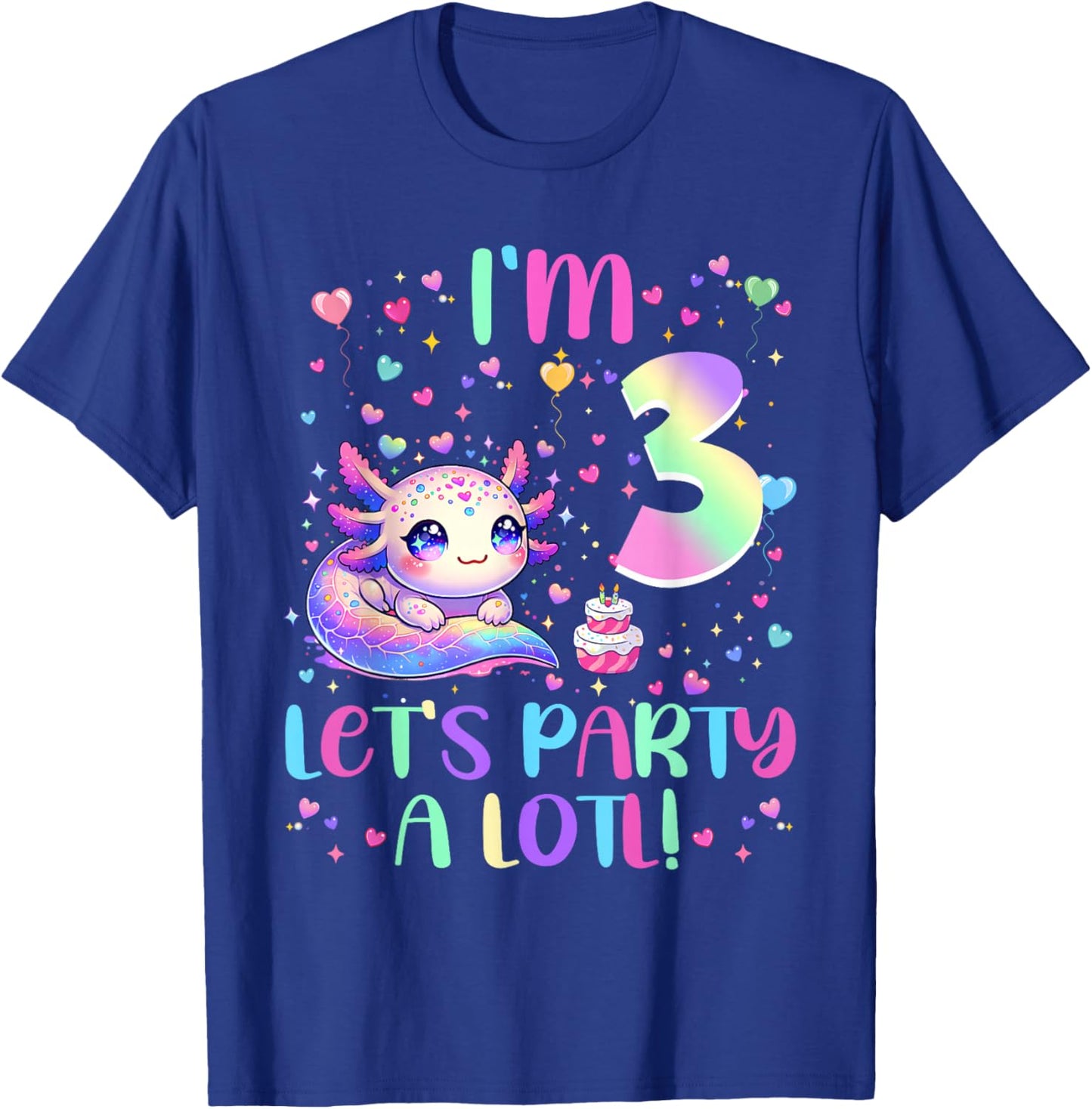 Axolotl 3 Year Old Let's Party A Lotl 3rd Birthday Girl T-Shirt - T-Shirt | Royal