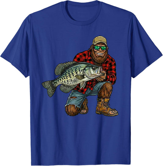 Bigfoot Crappie Fishing Trophy Funny Sasquatch Fisherman T-Shirt - T-Shirt | Royal