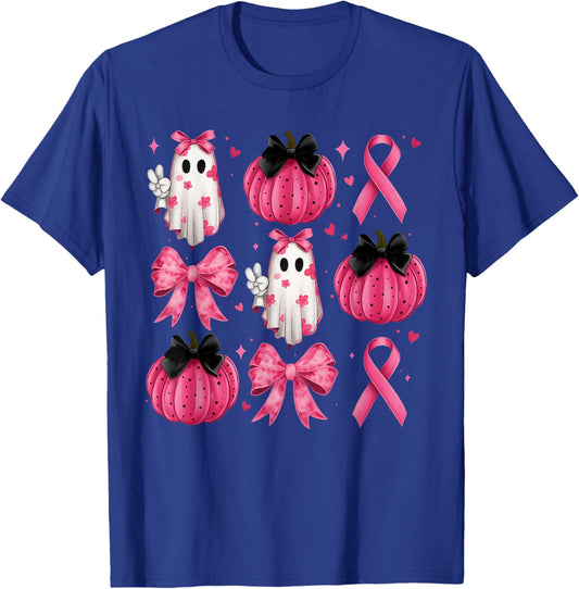 Breast Cancer Awareness Pink Pumpkin Ghost Women Men Kids T-Shirt - T-Shirt | Royal