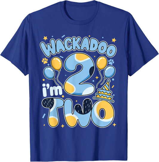Wackadoo I'm Two 2nd Birthday Boy Toddler 2 Year Dog Lover T-Shirt - T-Shirt | Royal