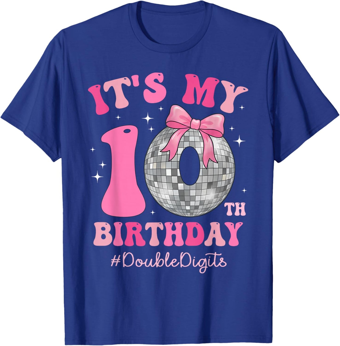 It's My 10th Birthday Girl Double Digits Bow Disco Ball T-Shirt - T-Shirt | Royal