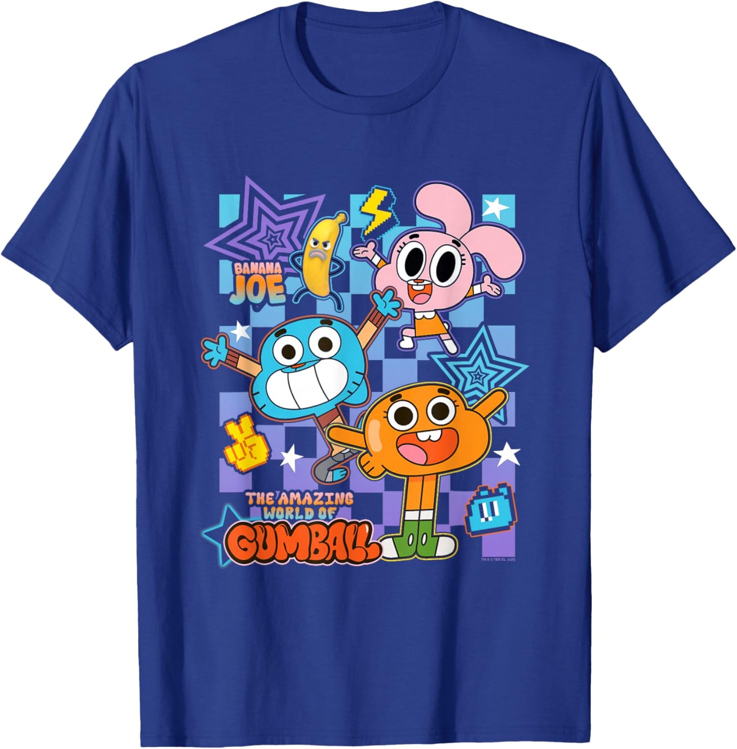 TAWOG Colorful Checkerboard Character Collage Cartoon T-Shirt - T-Shirt | Royal