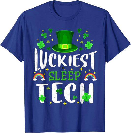 Luckiest Sleep Tech St Patricks Day Leprechaun T-Shirt - T-Shirt | Royal