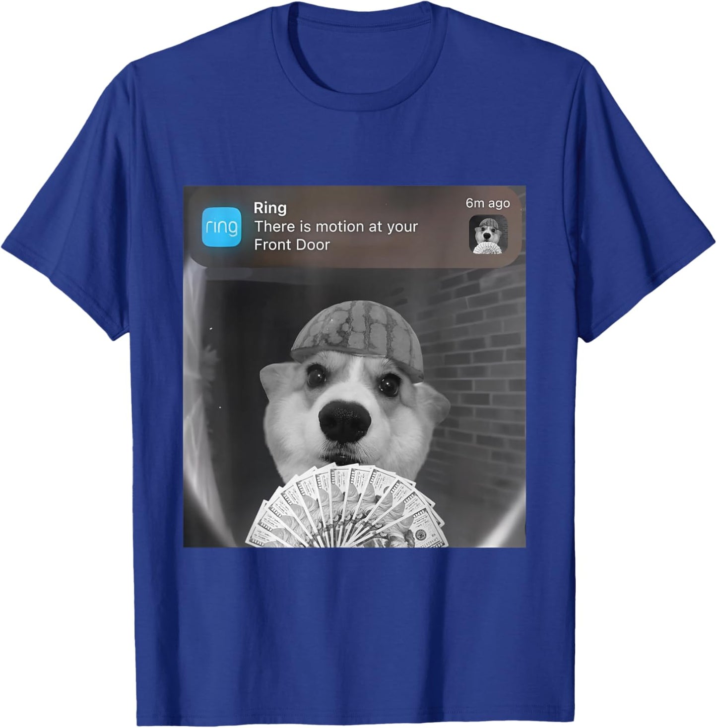 Ring There is Motion at Your Front Door Funny Meme Cute Dog T-Shirt - T-Shirt | Royal